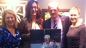 Eleni Bakopanos, Marina Gavanski-Zissis,Chris Nilan, and Jamie, receiving painting by Marina.